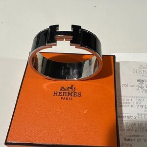 Hermes Black and Silver Cuff Bracelet